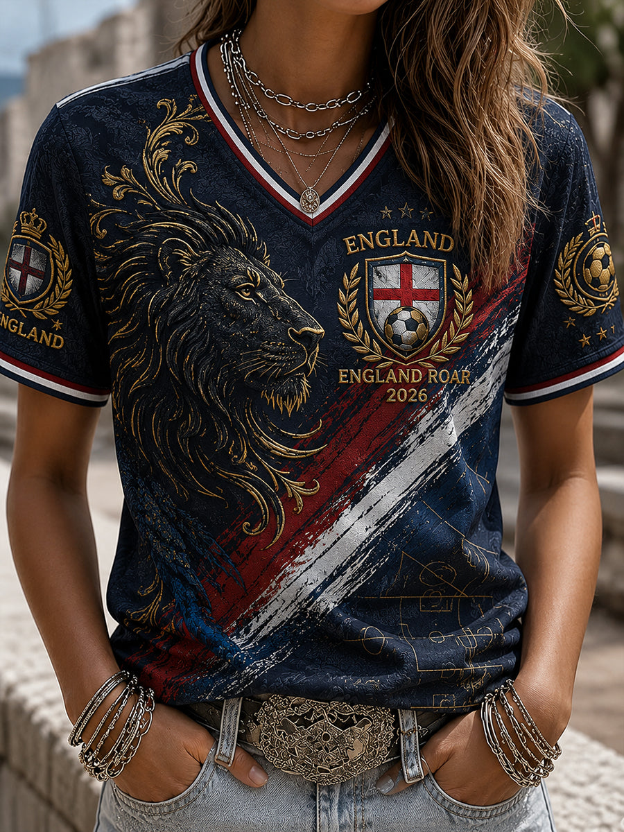 Women's Retro England Football Fan Art Print Casual T-shirt