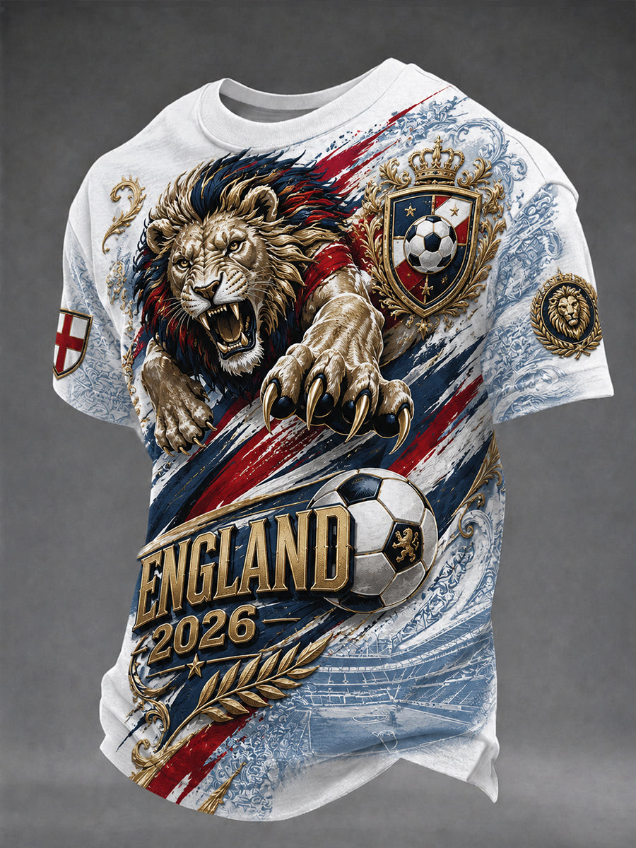 Retro England Football Fan Art Print Casual T-Shirt
