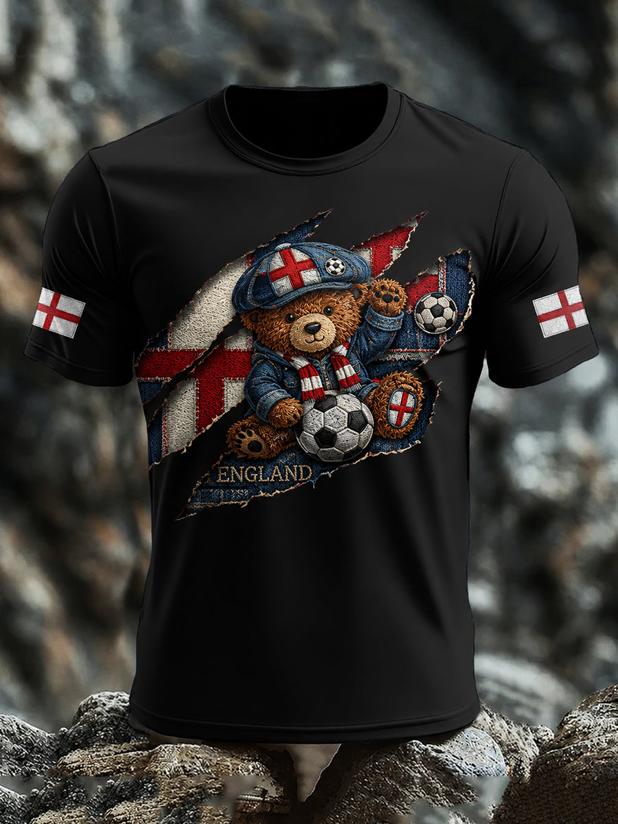 Vintage British Paddington Bear Soccer Art Print Casual T-Shirt