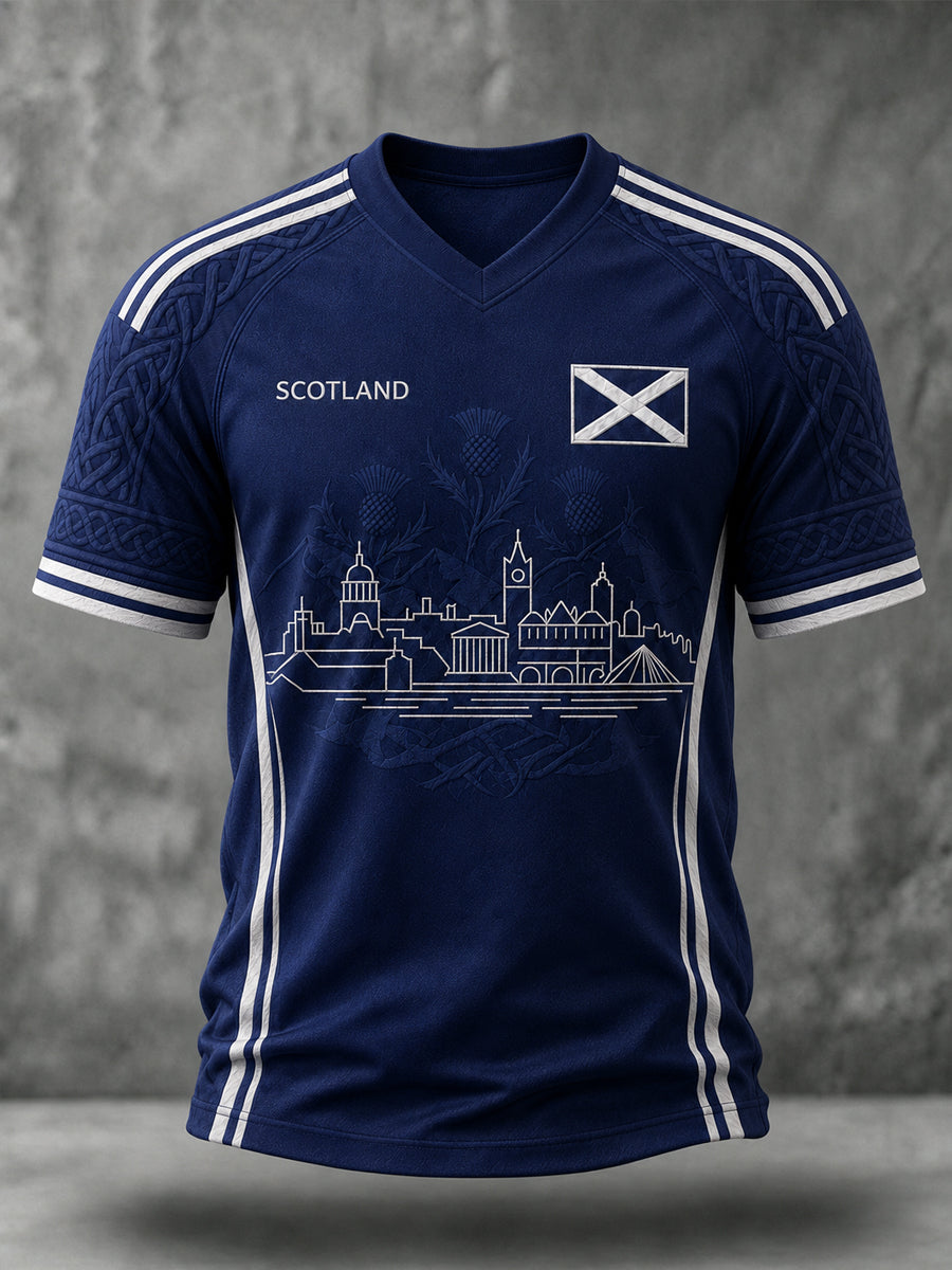 Men's Scotland Art Printed V-neck Short Sleeve T-shirt