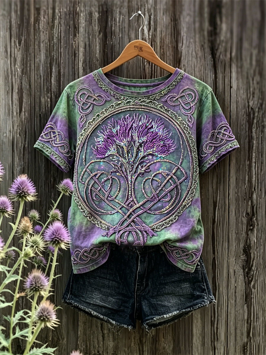 Women's Classy Thistle Viking Celtic Knot Print Tie Dye short-sleeved T-shirt