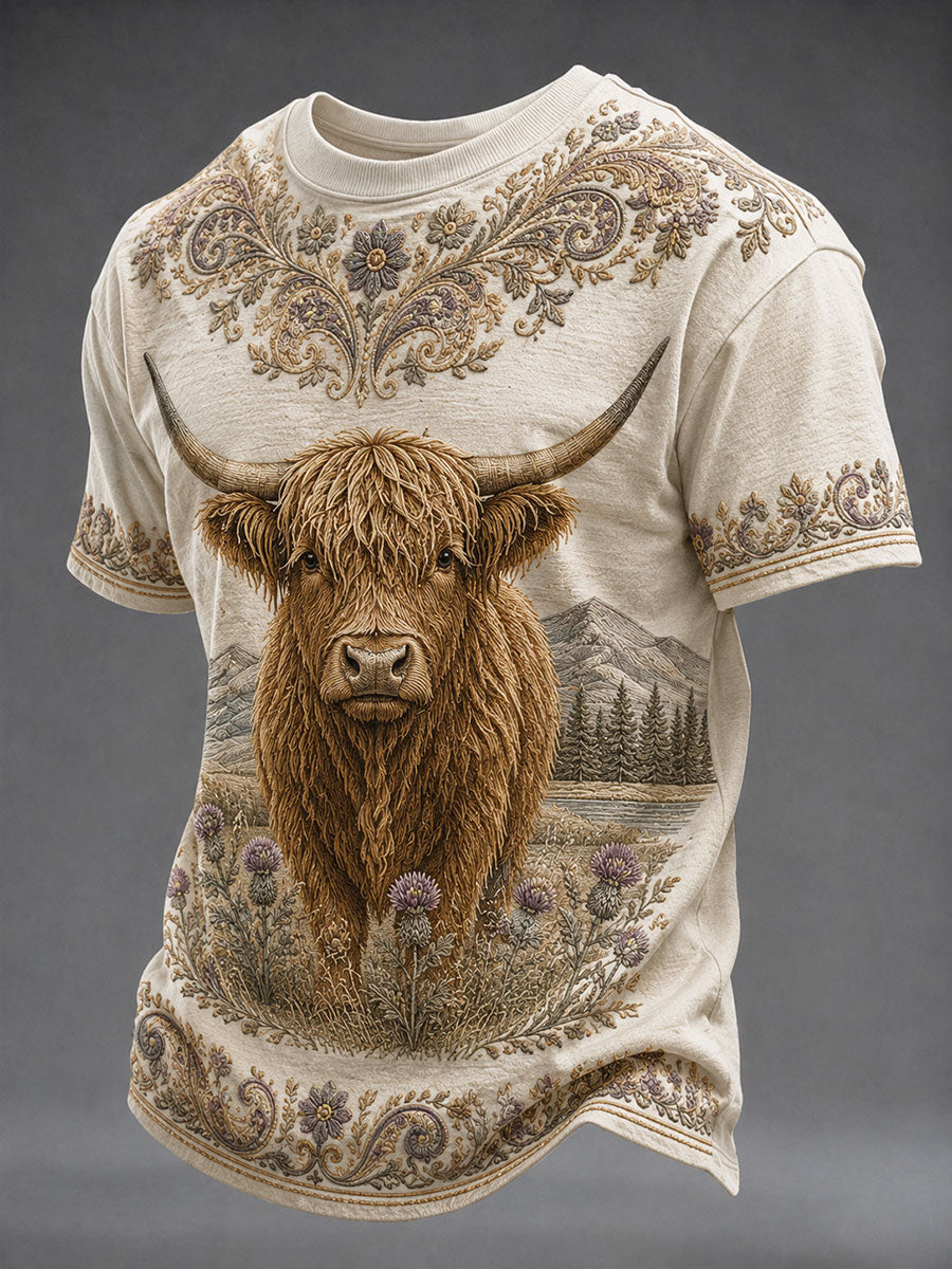 Men's Highland Denim Plaid Print Unisex T-shirt