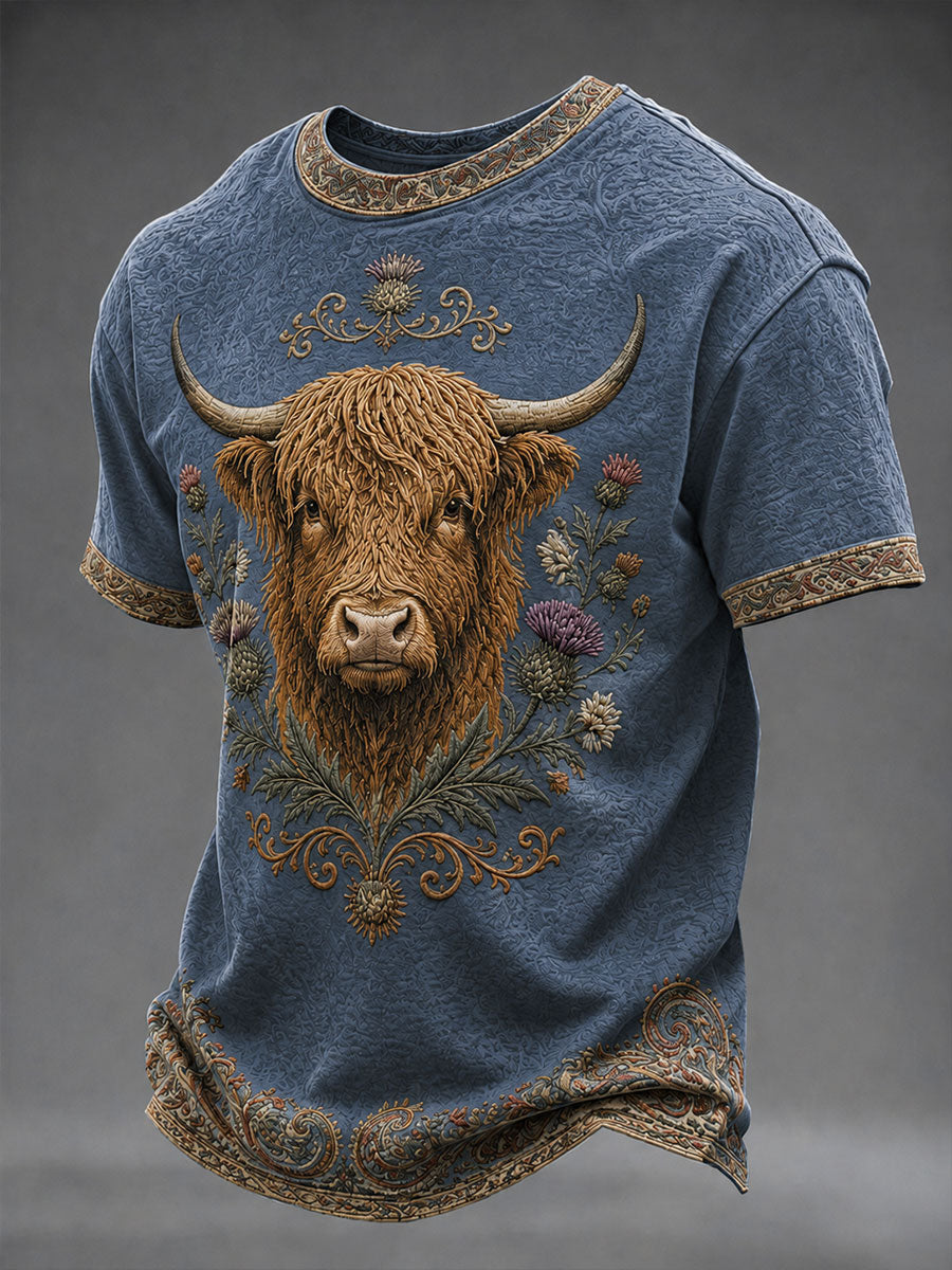 Men's Highland Denim Plaid Print Unisex T-shirt