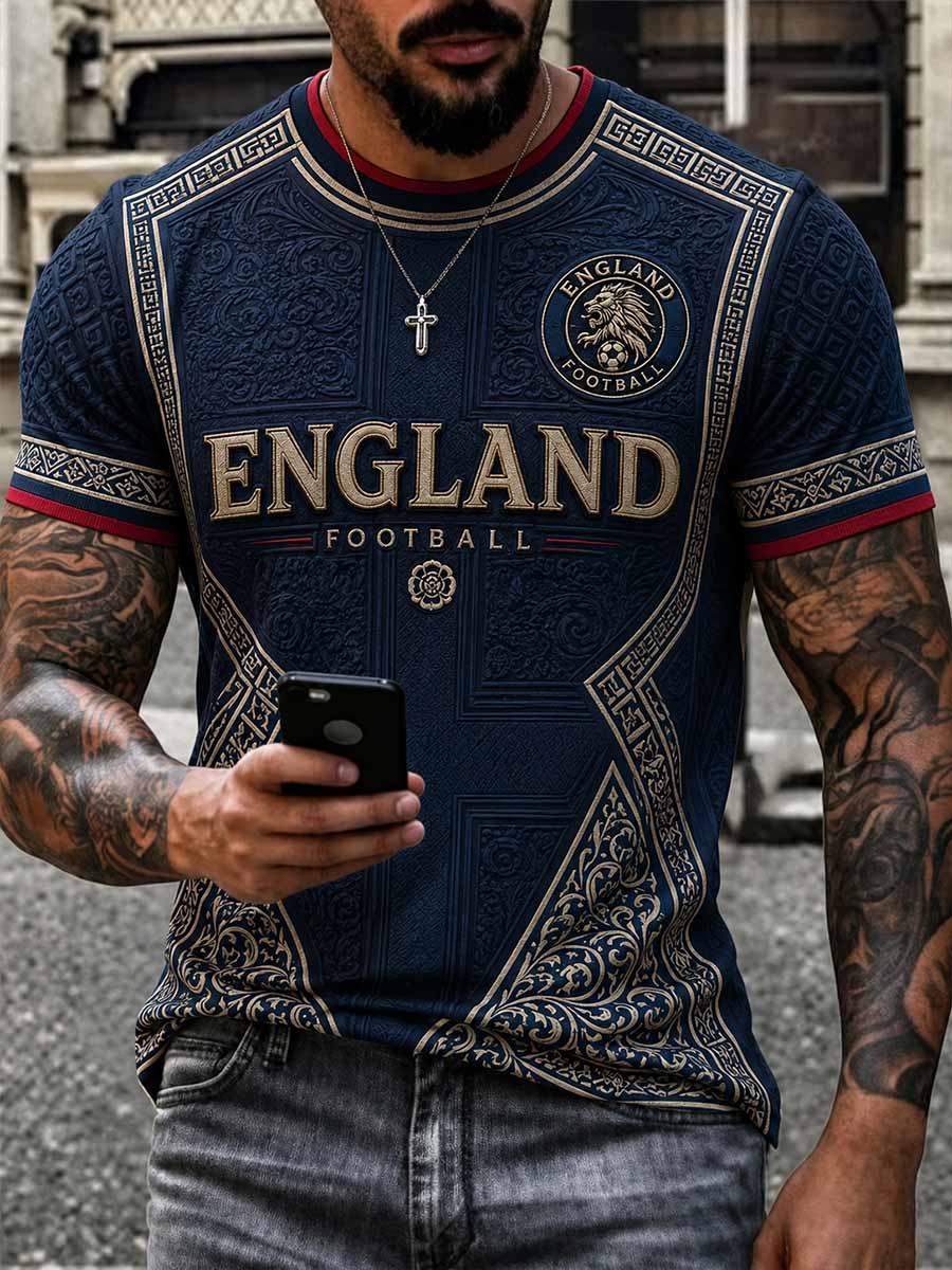 Retro England Football Fan Art Print Casual Jersey
