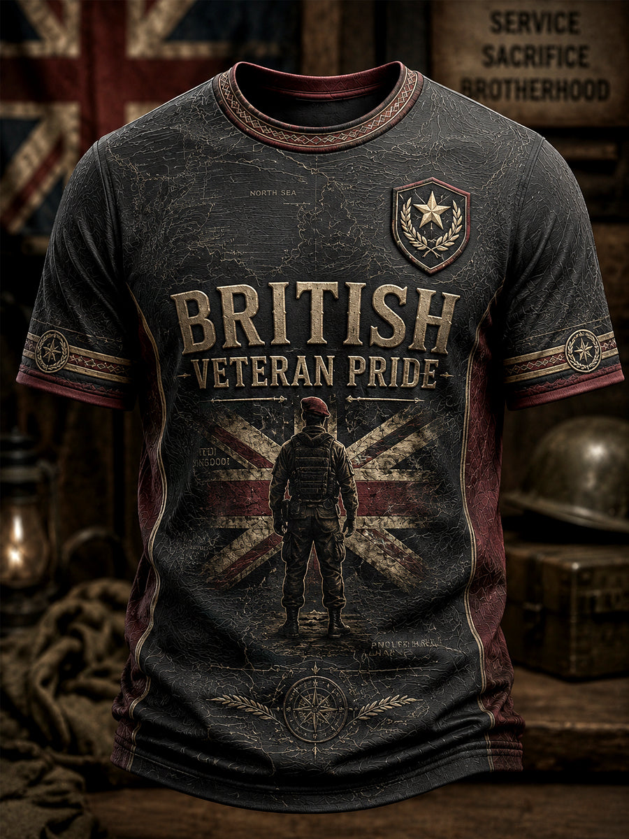 Men's Retro British Veteran Print Casual Tee