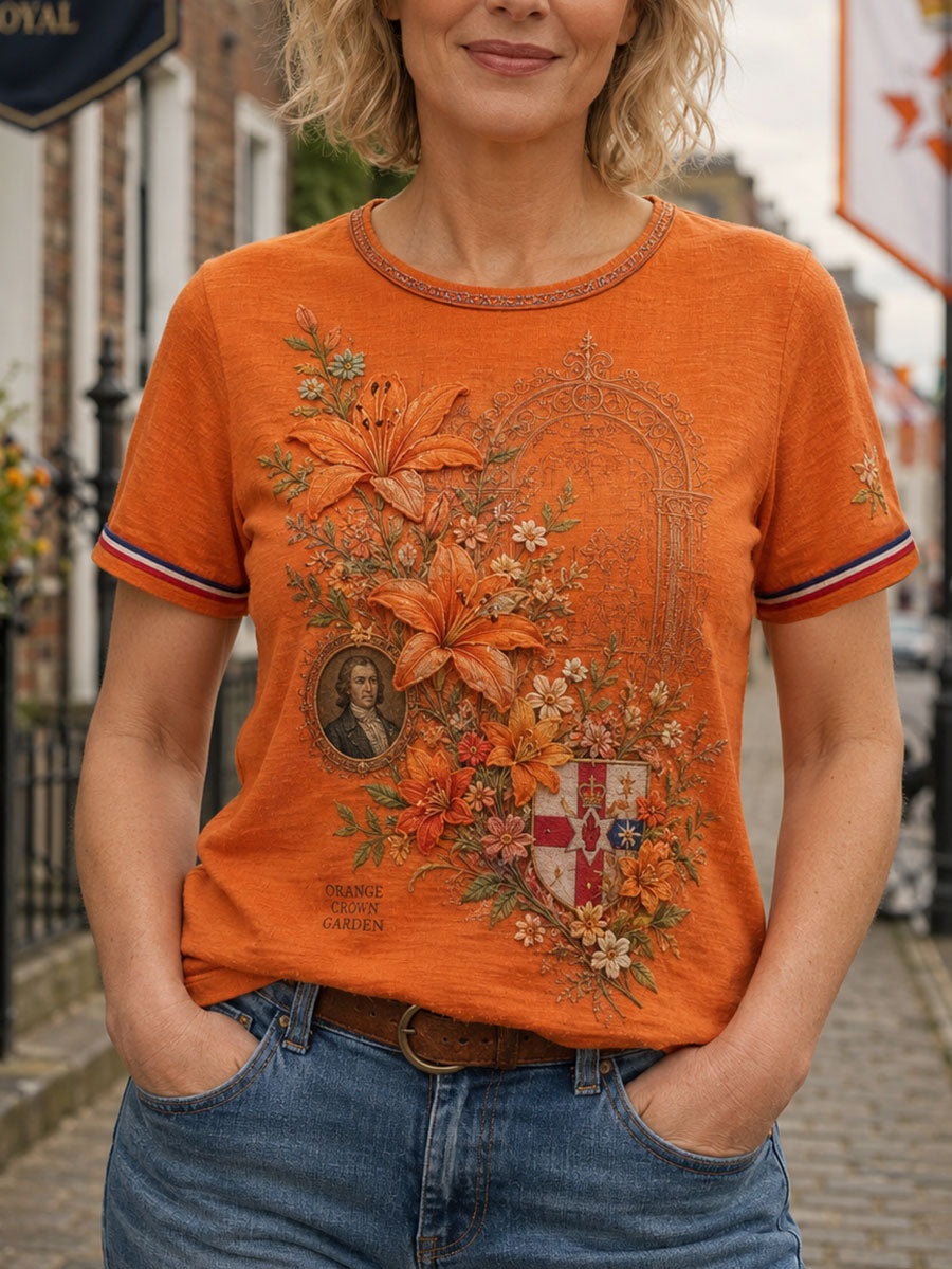 Women's North Ireland Orangemen's Day Lily Art Printed Linen T-shirt