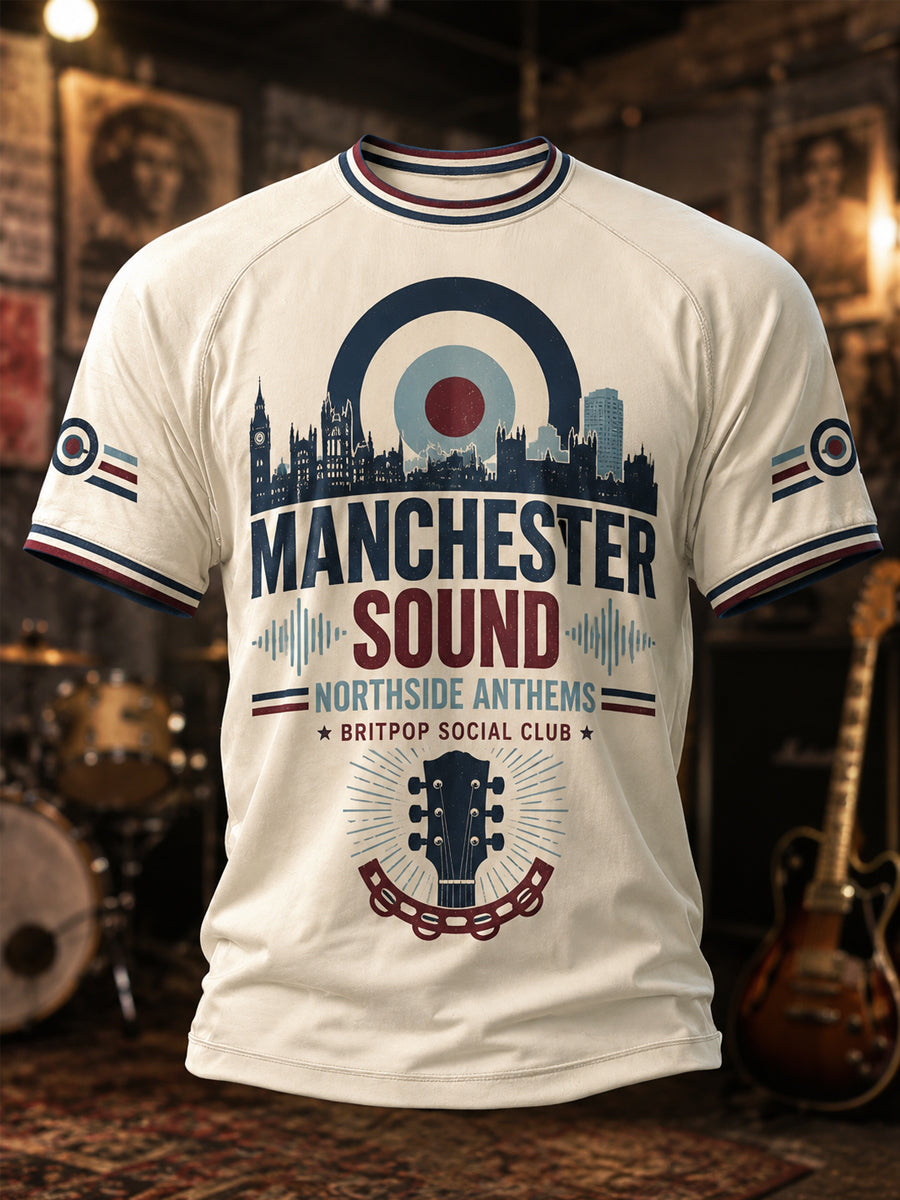 Men's Retro Rock Band Print Casual Tee