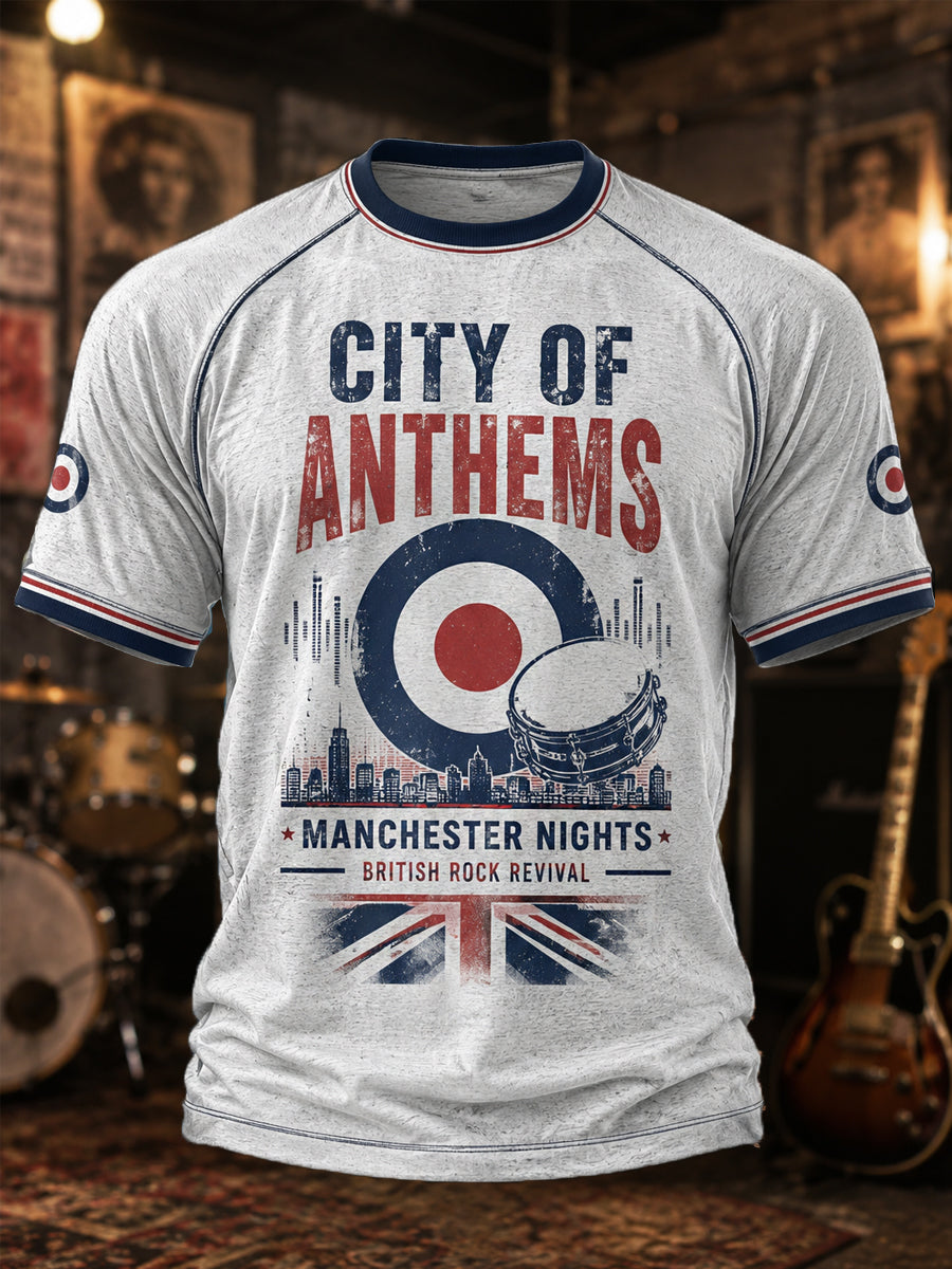 Men's Retro Rock Band Print Casual Tee