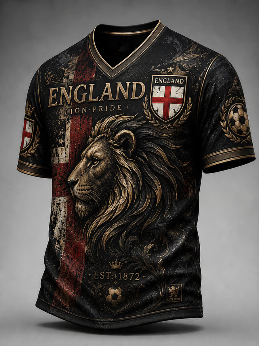 Men's UK Football Lover England Printed V-neck T-shirt