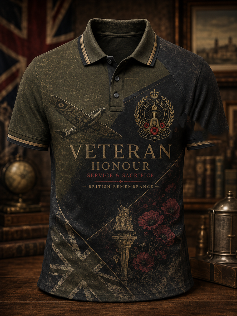 Men's British veteran print polo shirt