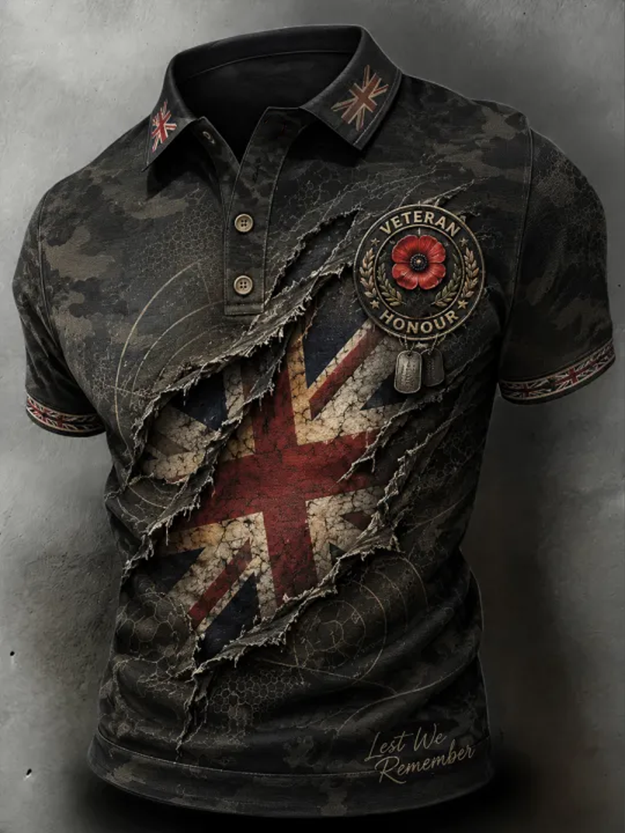 Men's British veteran print polo shirt
