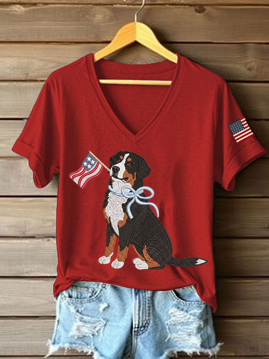 Women's American Dog Print Casual T-Shirt