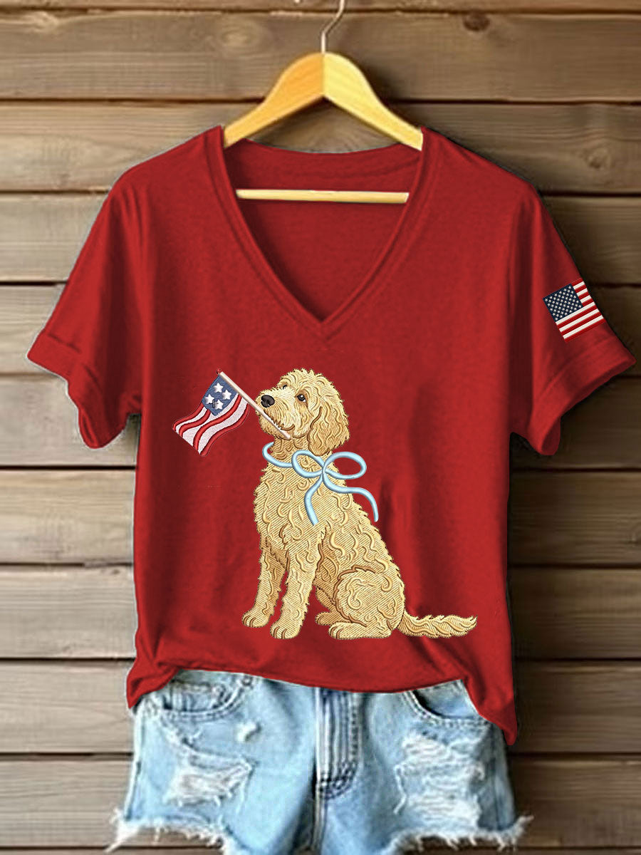 Women's American Dog Print Casual T-Shirt