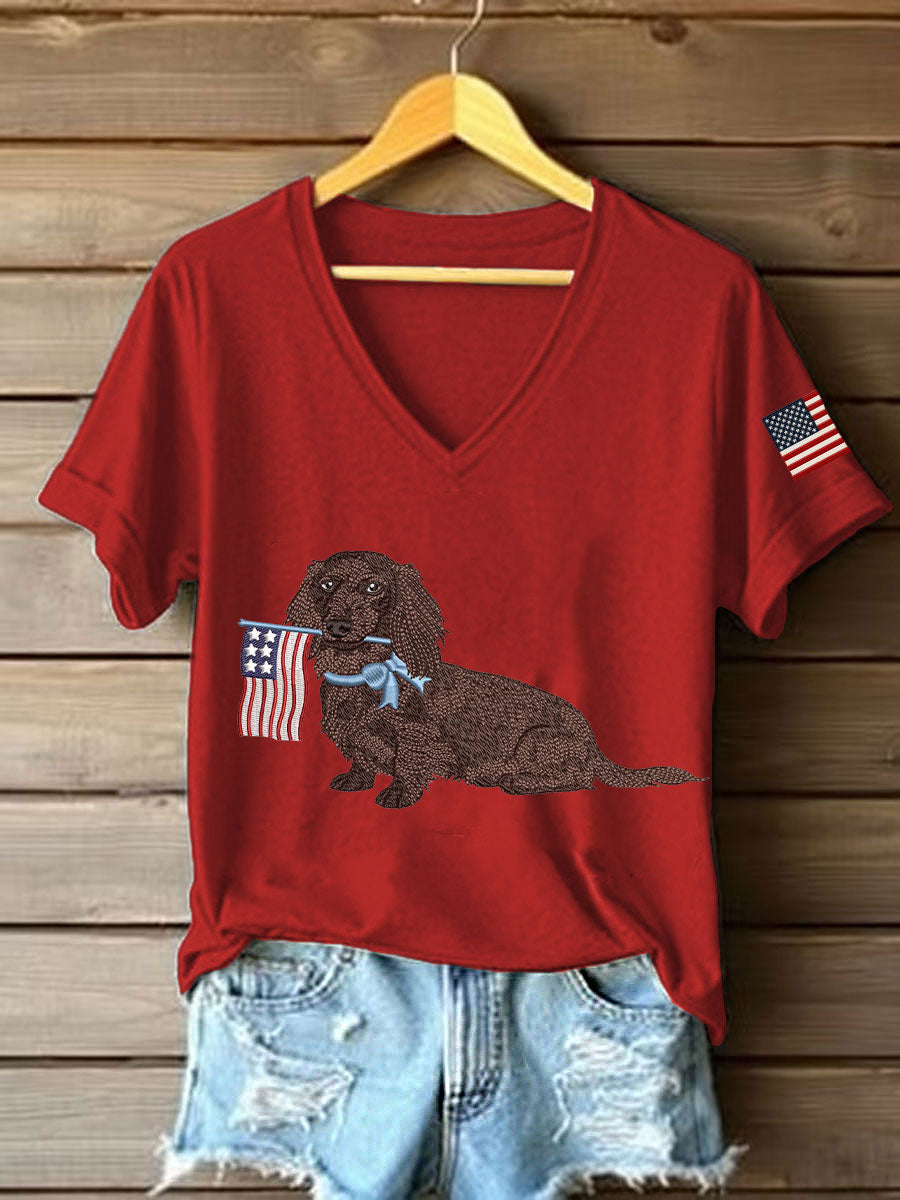 Women's Dachshund Print Casual T-Shirt