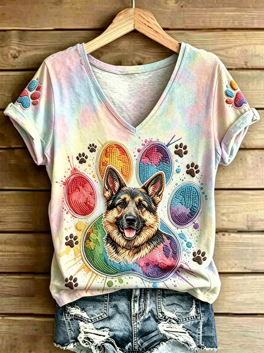 Women's Animal Dog Printed Vintage Fashion Loose Short Sleeve T-Shirt