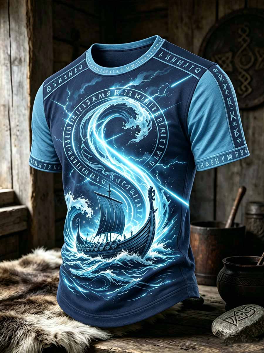 Men's Retro Viking Art Pattern Printed T-Shirt