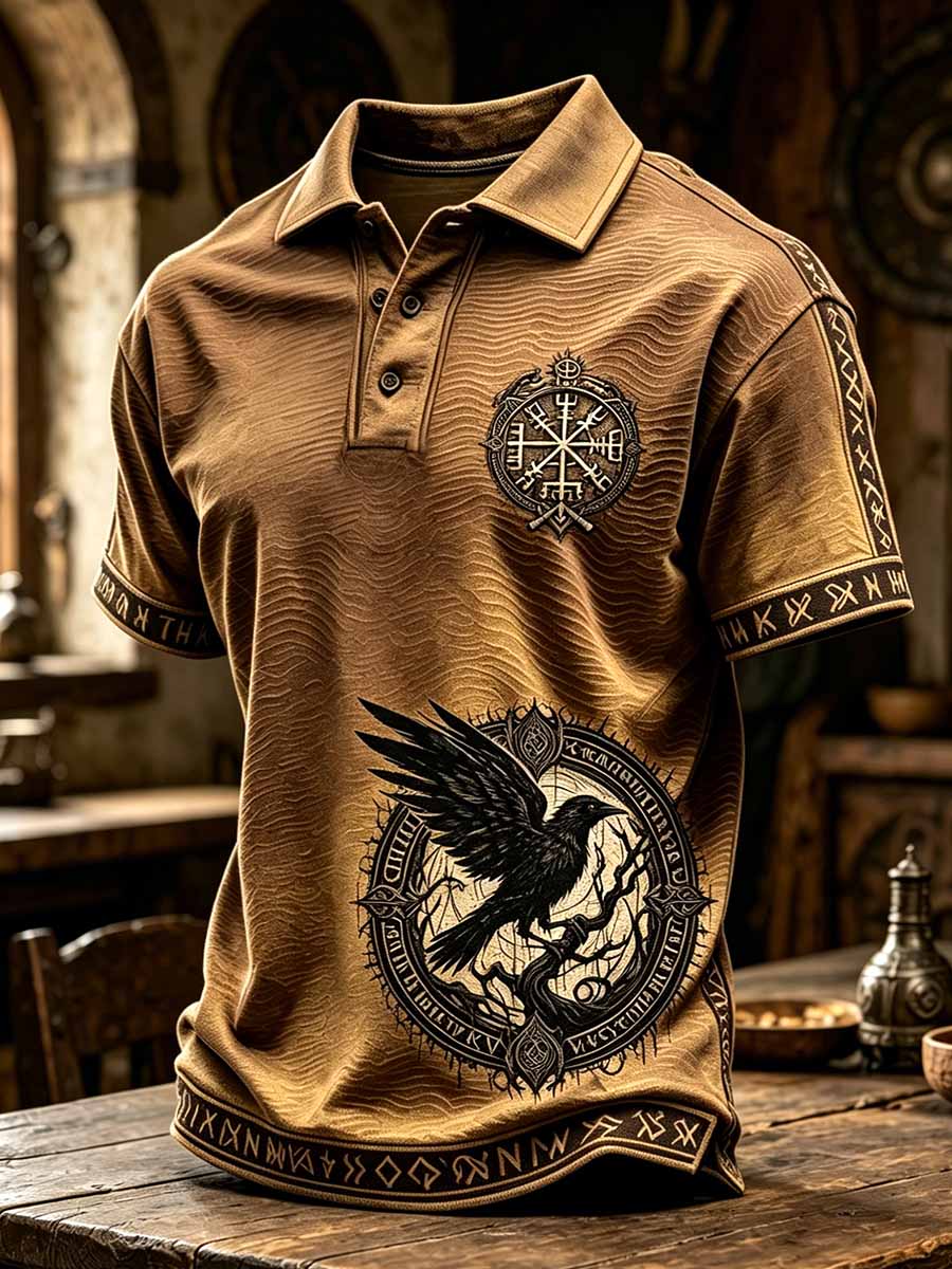 Men's Retro Viking Art Pattern Printed Polo Shirt