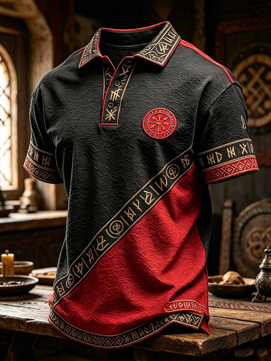 Men's Retro Viking Art Pattern Printed Polo Shirt