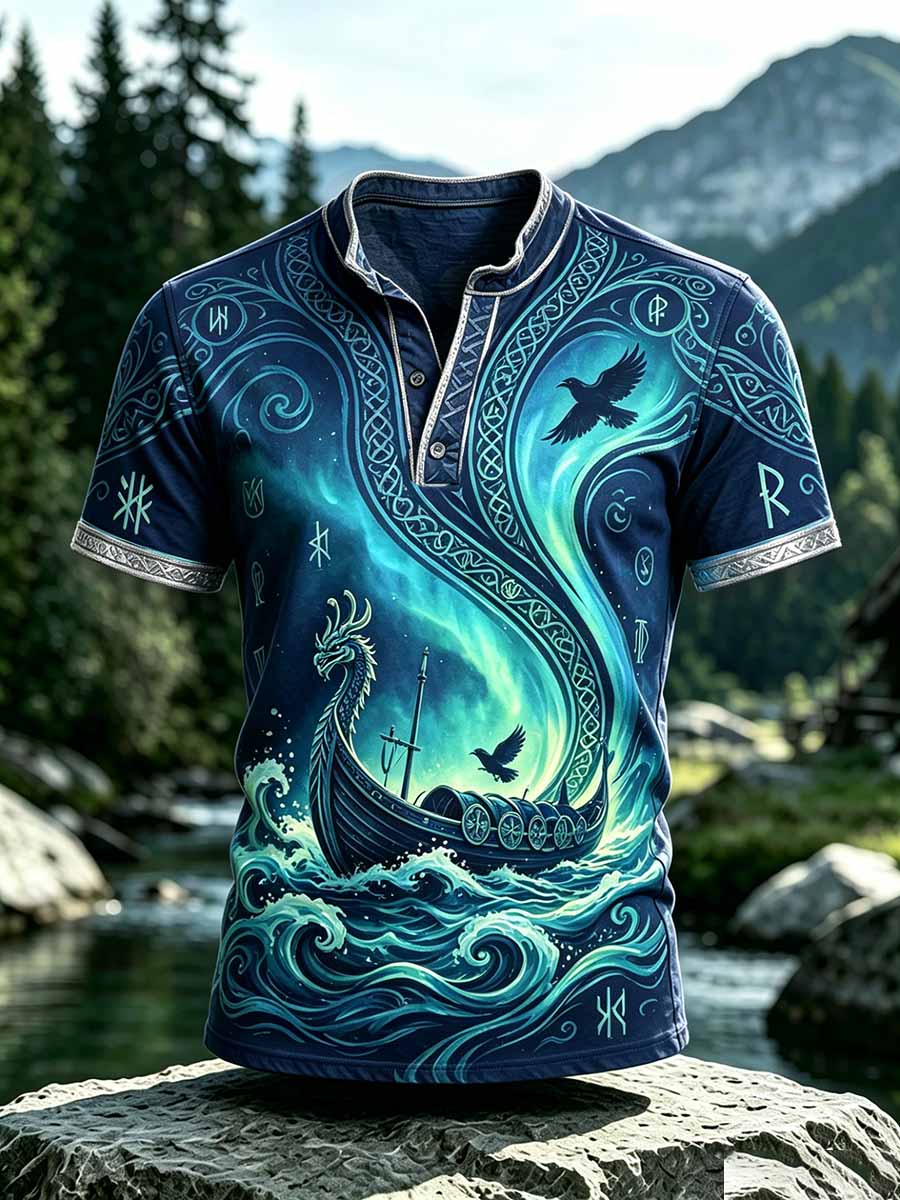 Men's Vintage Viking Pattern Print T-Shirt