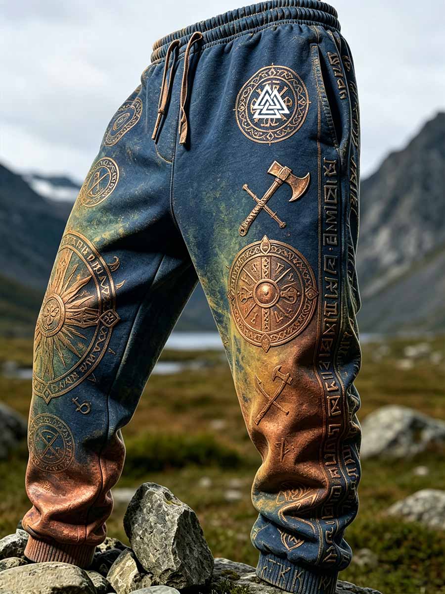 Men's Vintage Viking Art Pattern Printed Pants