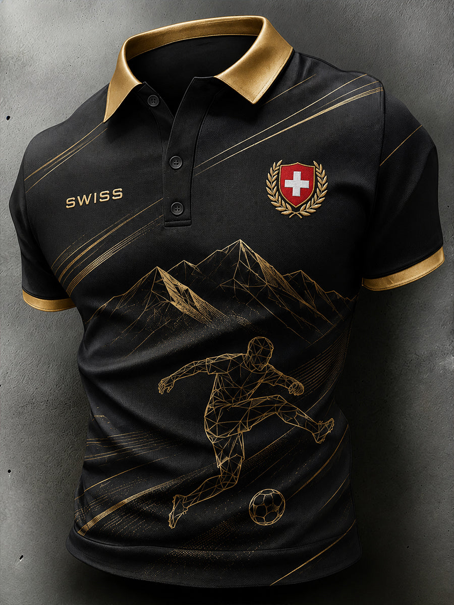 Men's Short-Sleeved Polo Shirt With Football Print