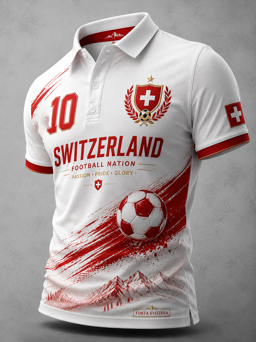 Men's Short-Sleeved Polo Shirt With Mountain Soccer Print