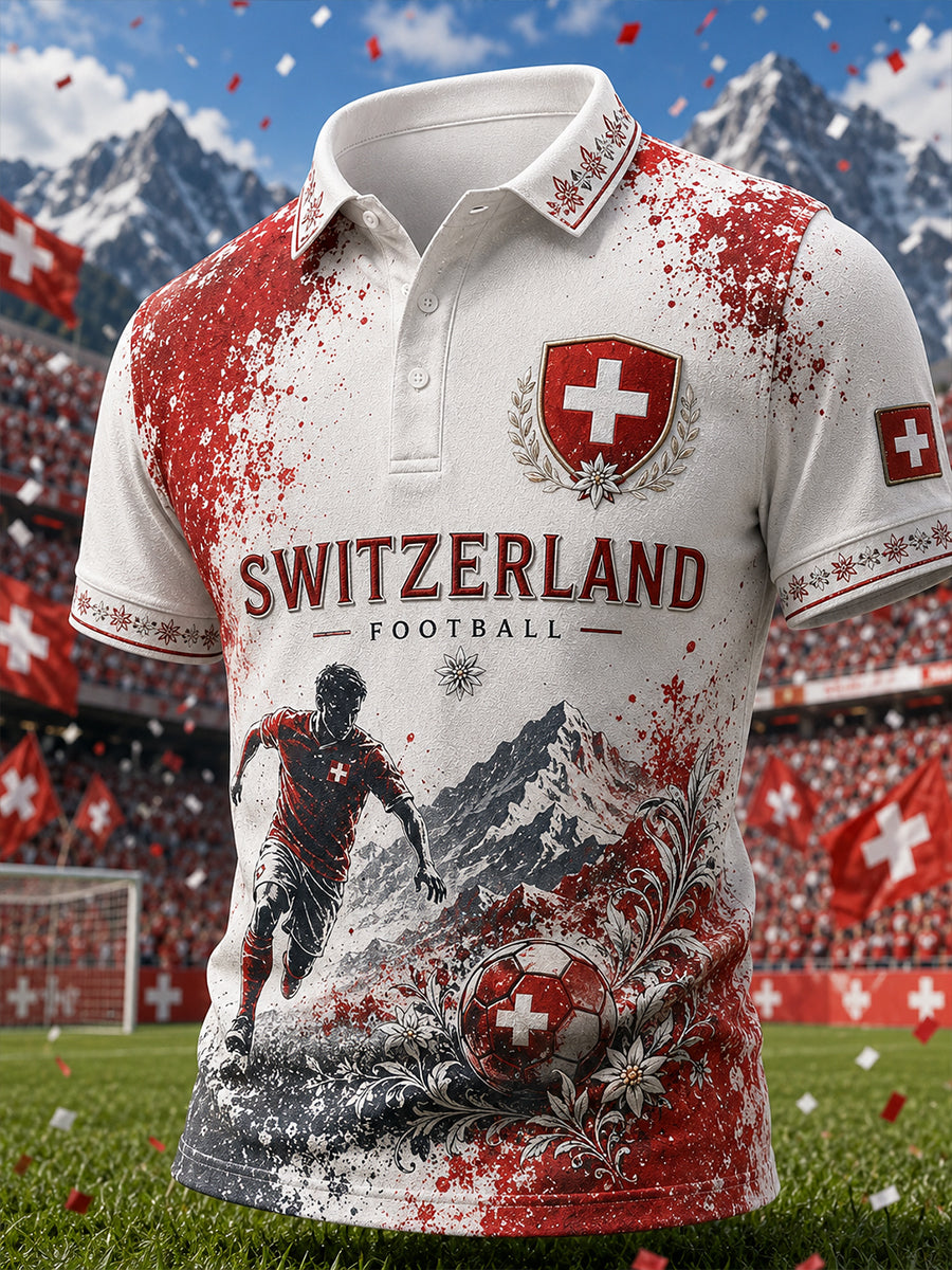 Men's Short-Sleeved Polo Shirt With Football Print