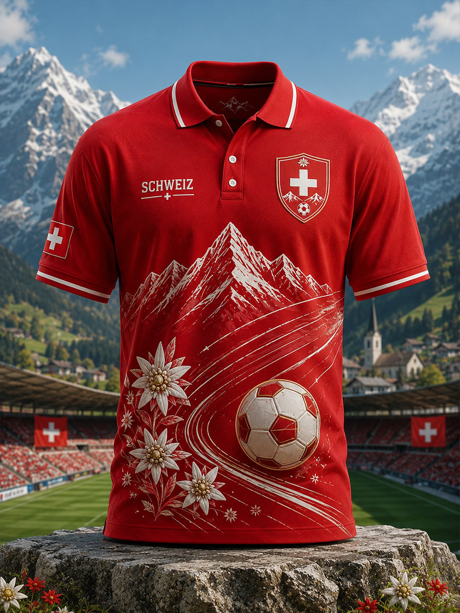 Men's Short-Sleeved Polo Shirt With Football Print