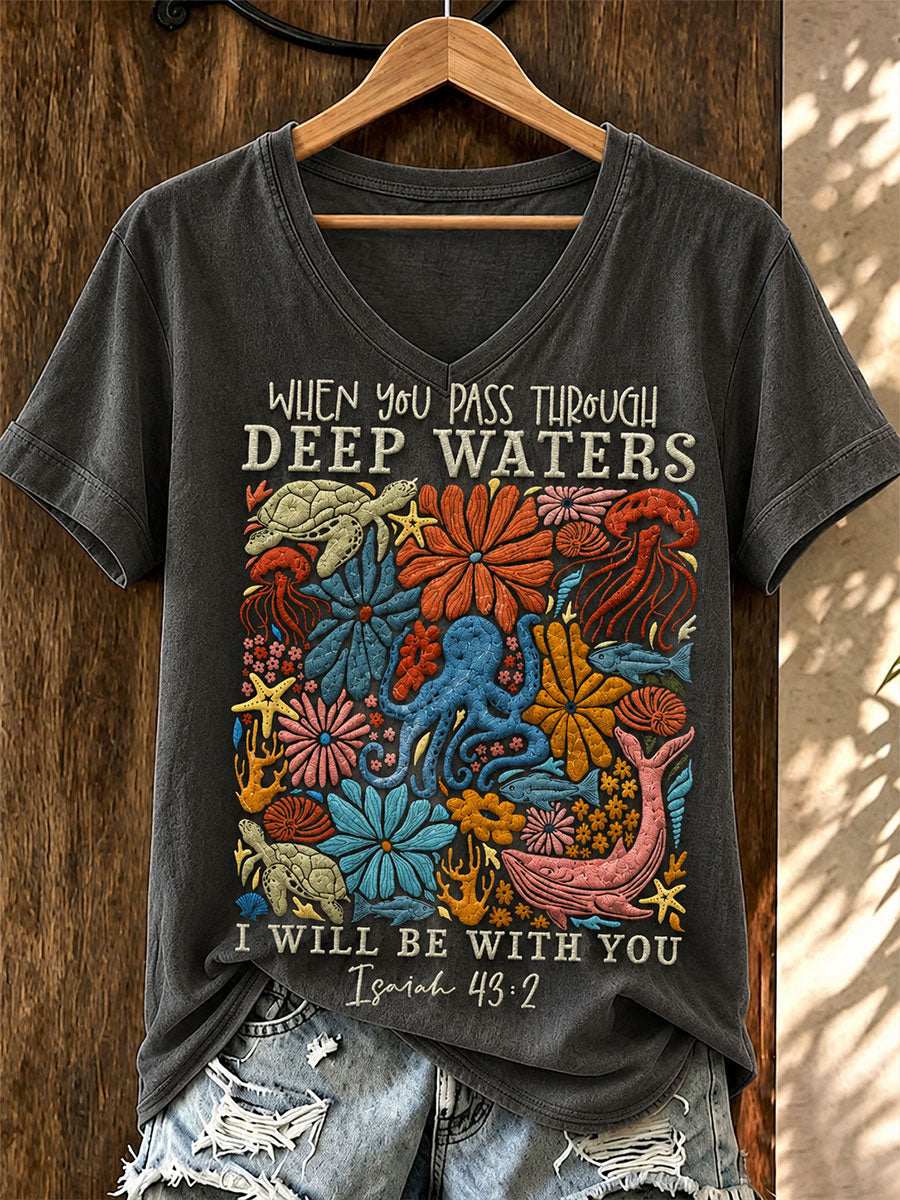 Women's When You Pass Though Deep Waters I Will Be With You Short-sleeved T-shirt