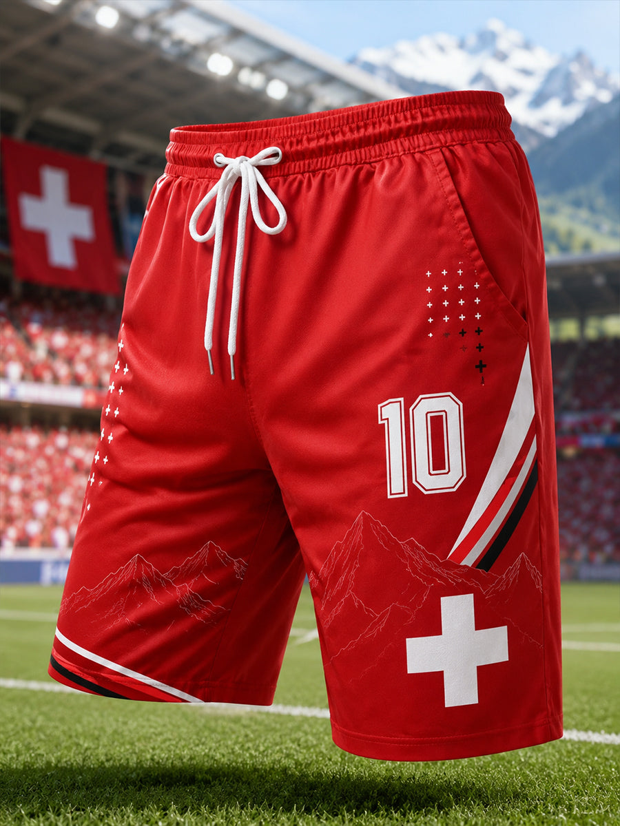Men's Alpine- And Soccer-Inspired Print Athletic Shorts
