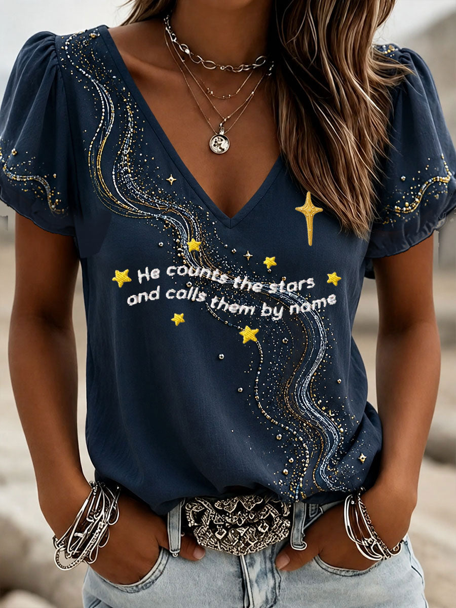 Women's Starry Faith Art So Will I Printed T-shirt