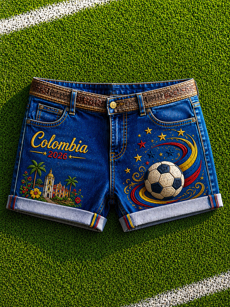 Women's 2026 Colombia Football Print Casual Shorts
