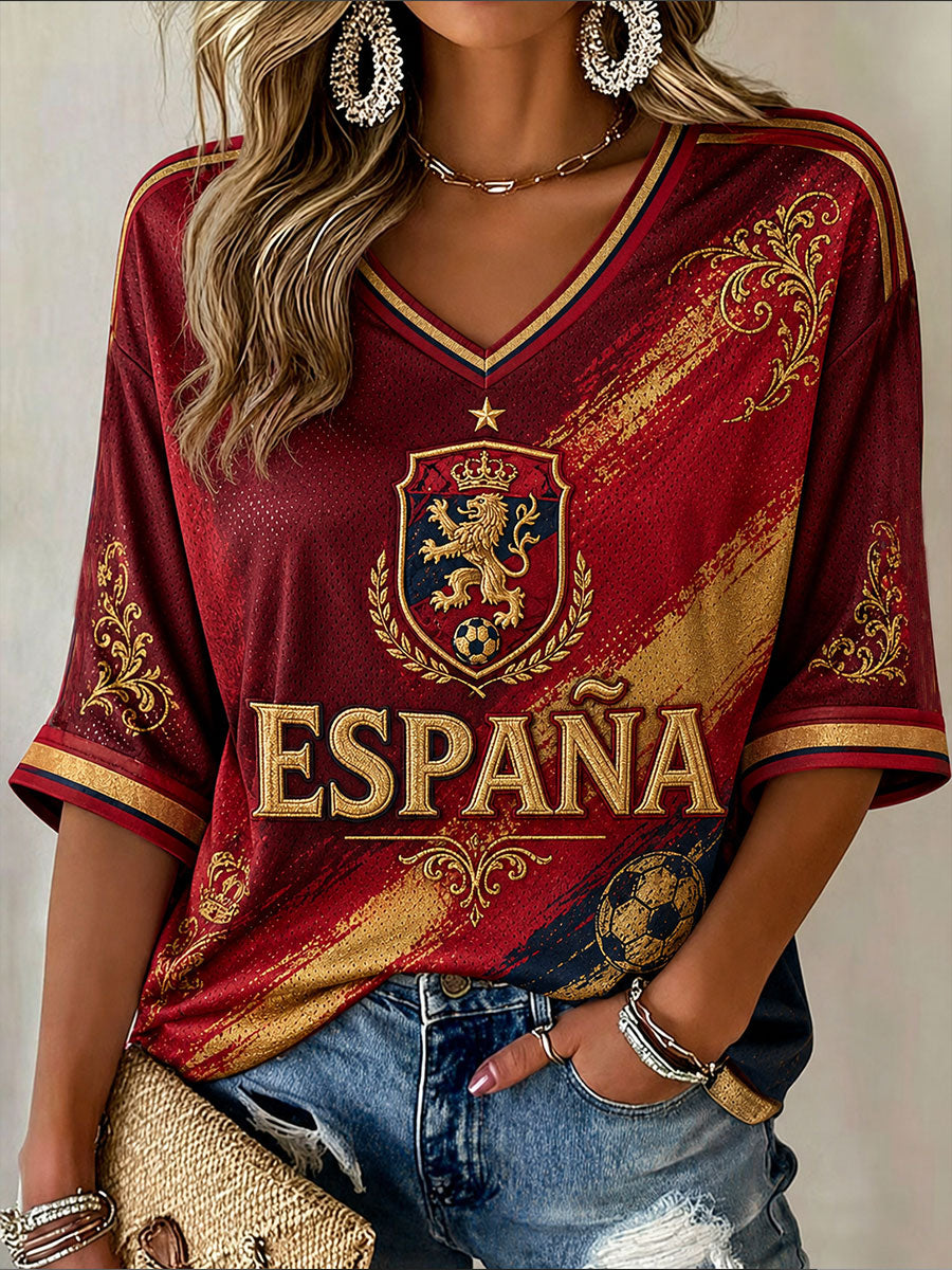 Women's Spain Mid-length Sleeves V-Neck T-Shirt