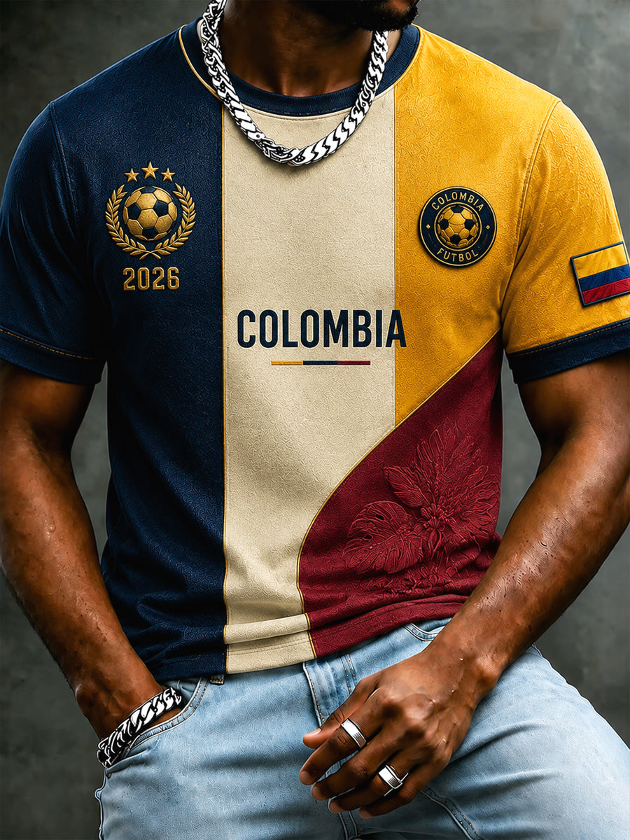 Men's 2026 Columbia Soccer Patchwork Casual T-Shirt