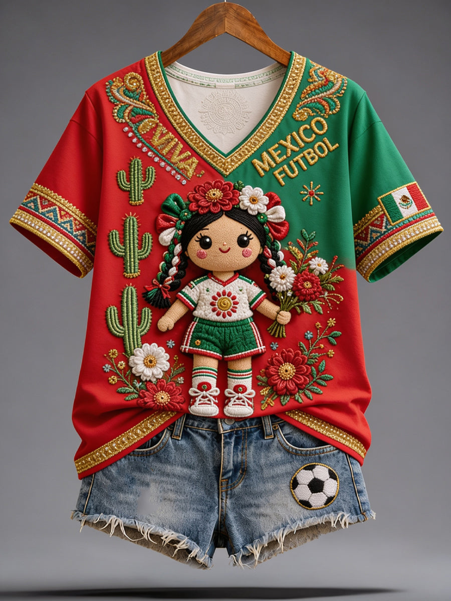 Women's Mexico Soccer Fan Graphic Casual T-Shirt
