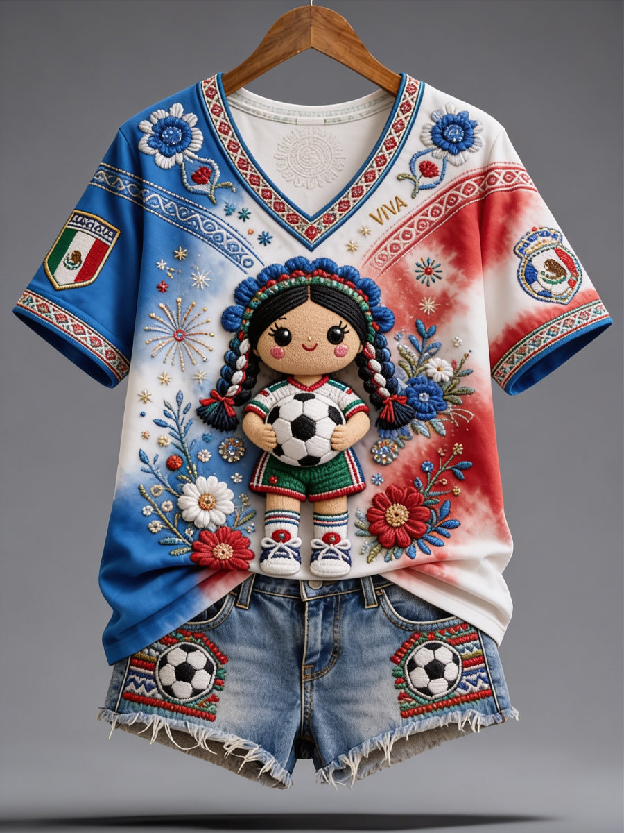 Women's Mexico Soccer Fan Graphic Casual T-Shirt