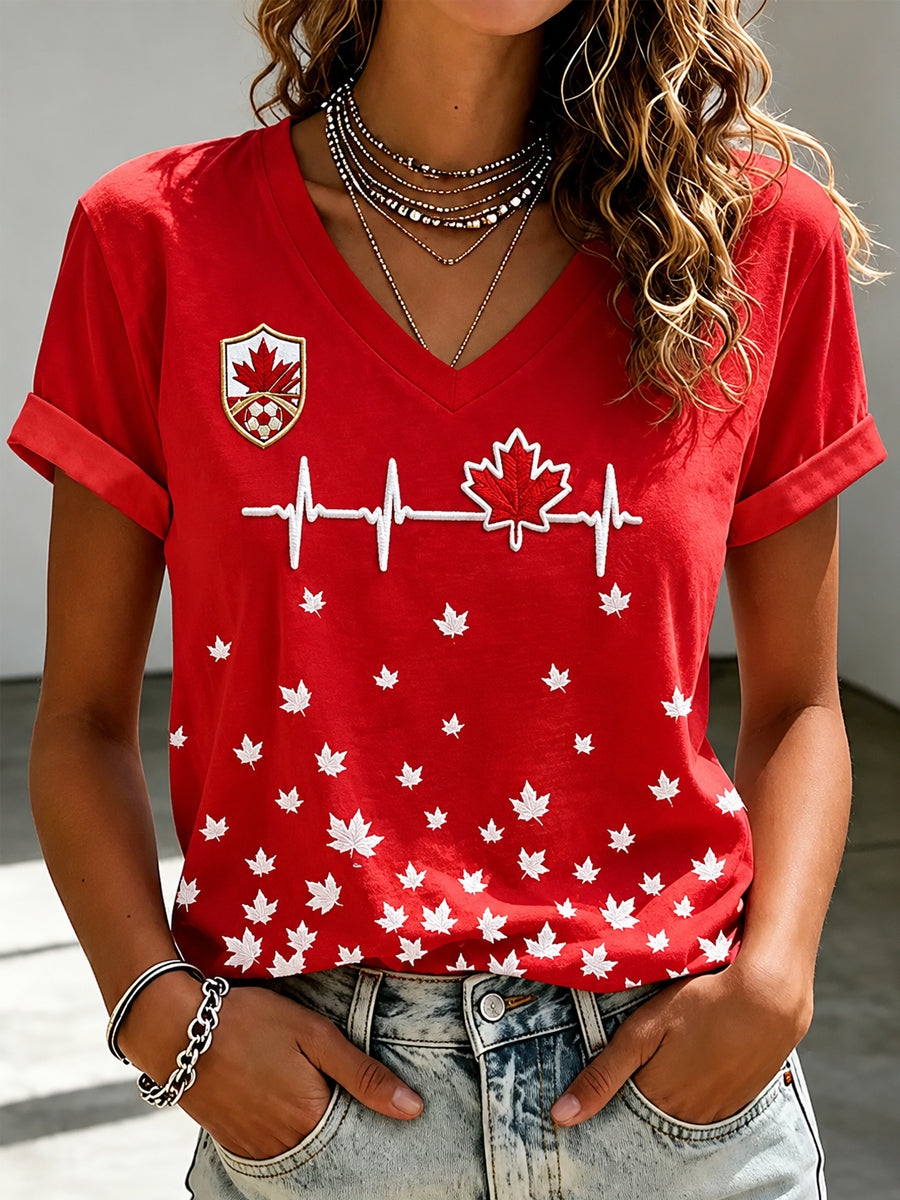Women's Canada Print Casual V-Nack Tee