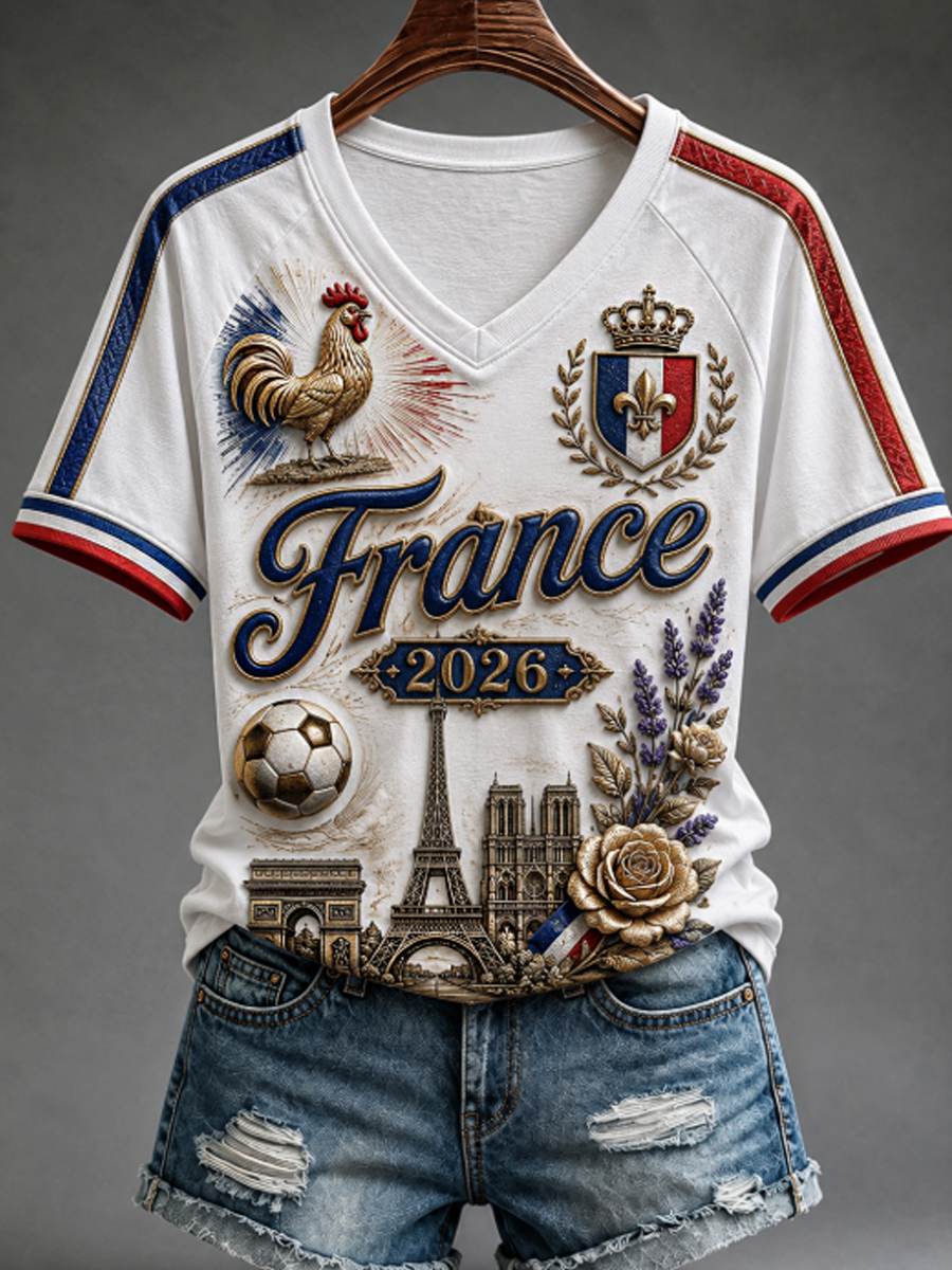 Women's V-neck off-shoulder short-sleeved T-shirt