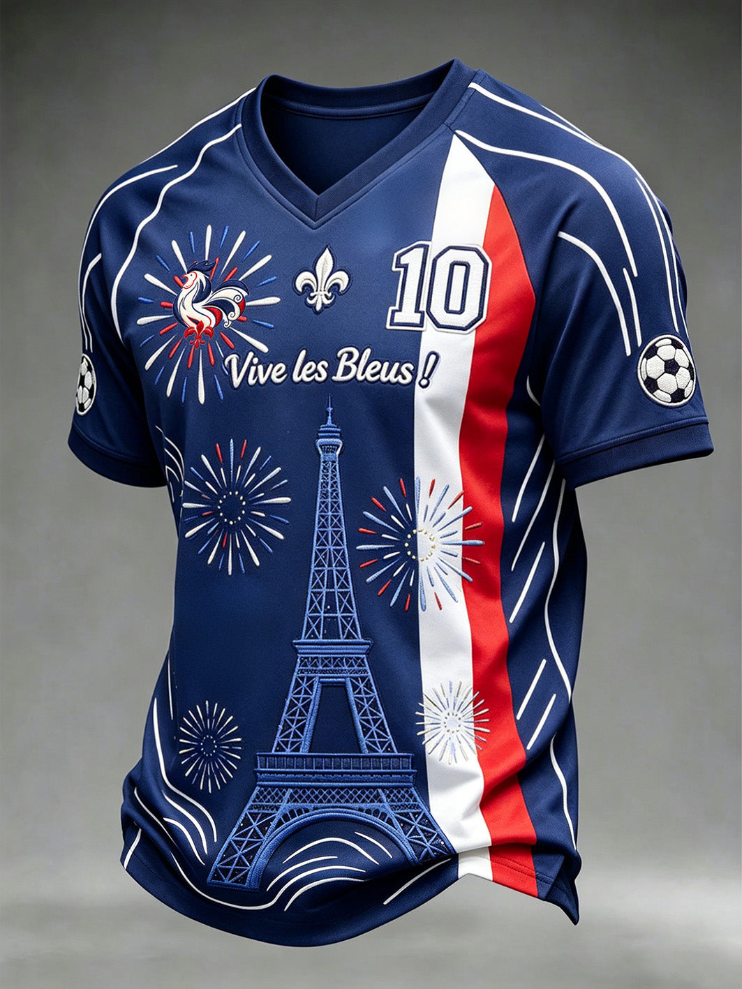 Men's Color Combination Design Football Element Pattern Print V Neck T-shirt