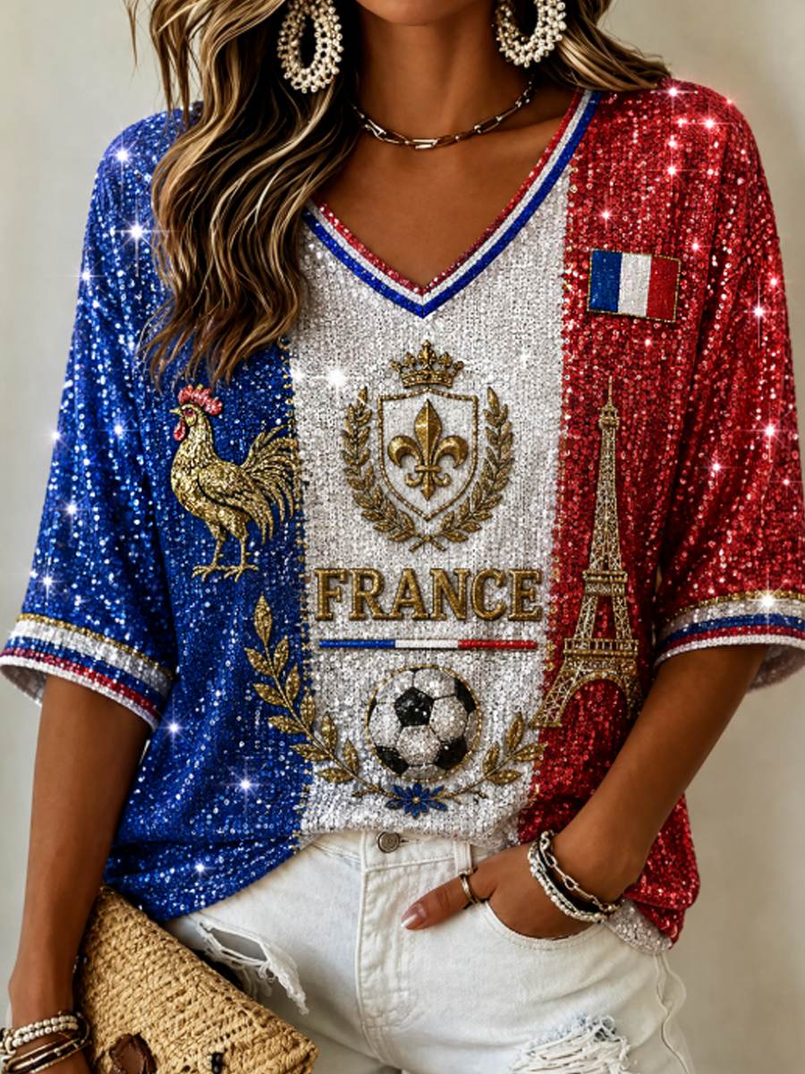Women's Mid-length Sleeves V-Neck T-Shirt