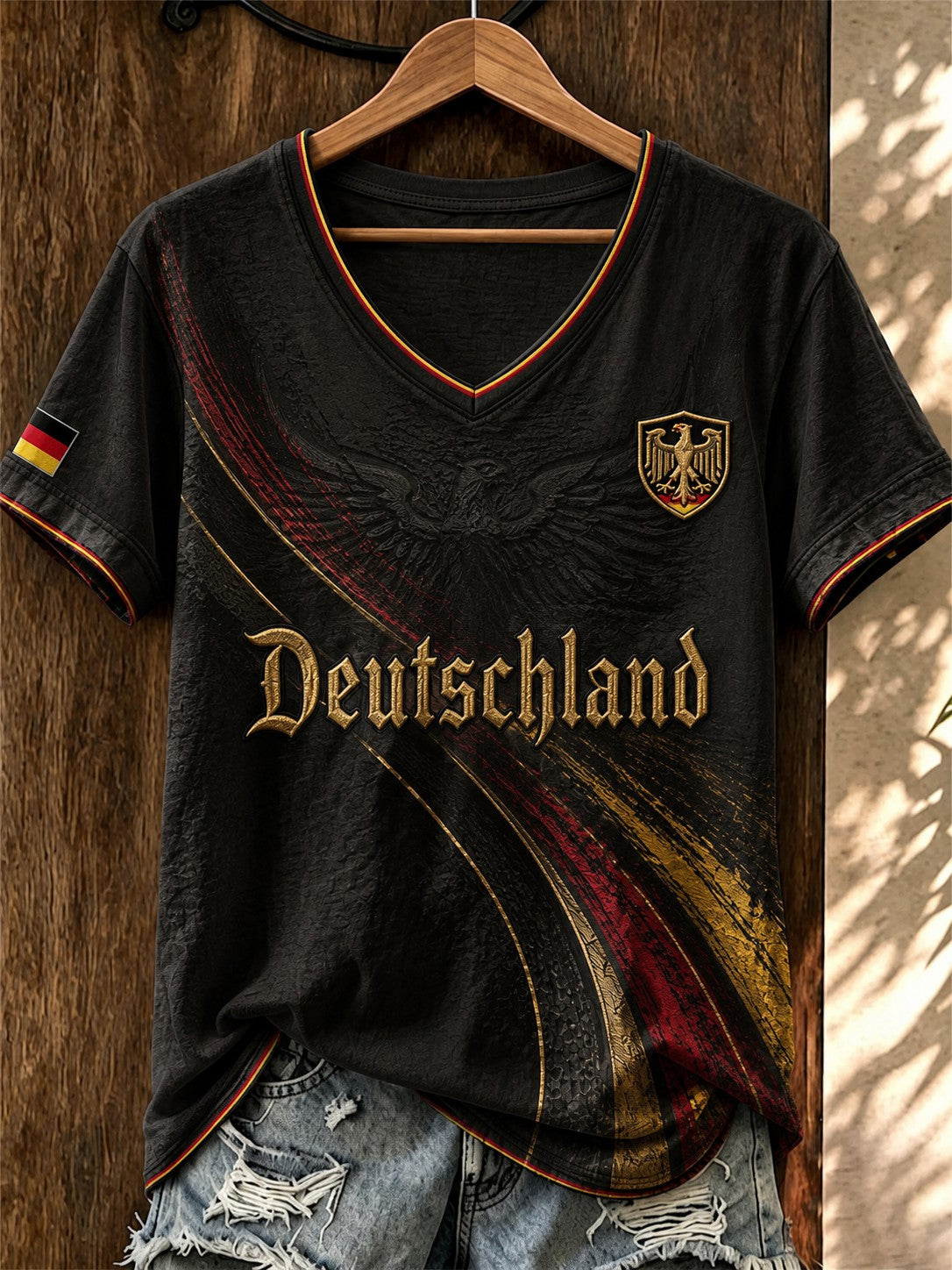 Women's Germany Football Printed V-neck T-shirt