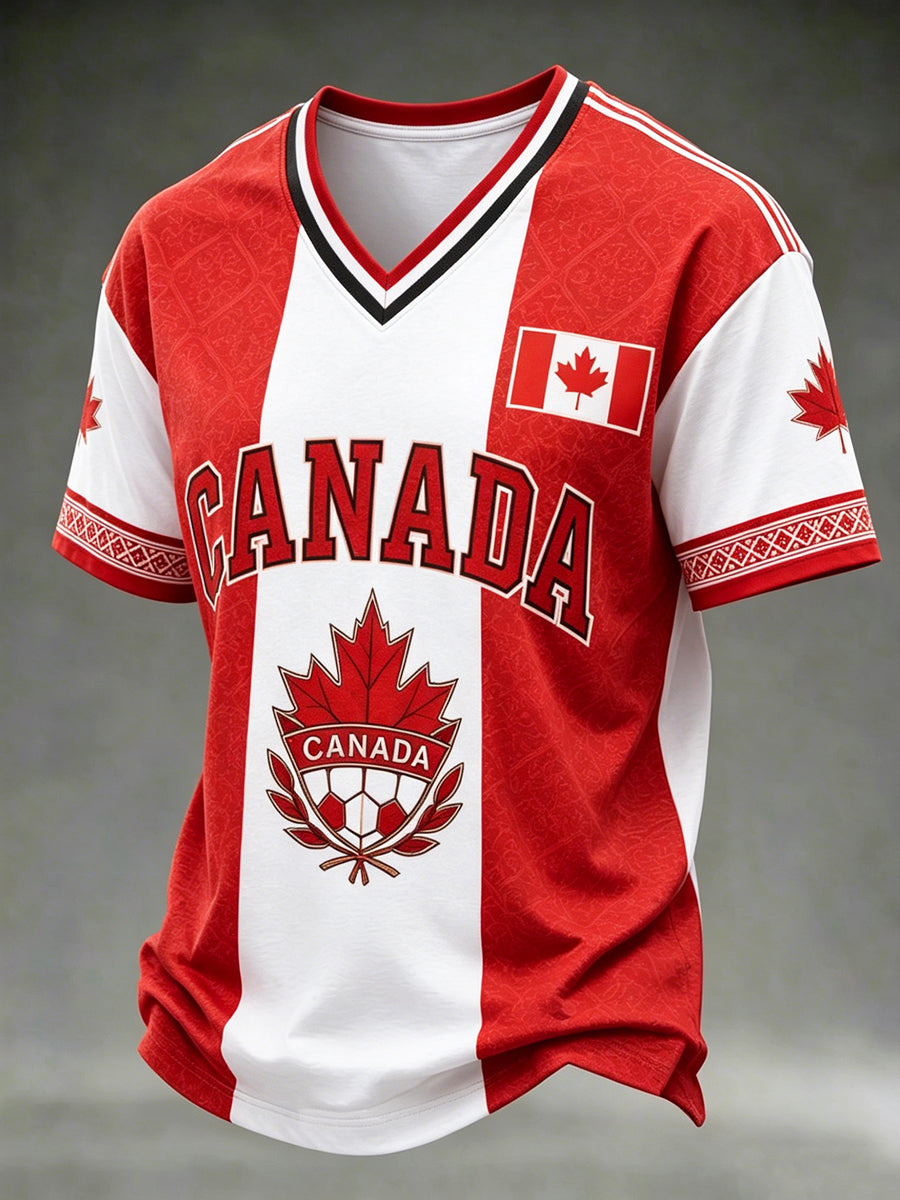 Men's Canada Soccer Printed Vintage Fashion Loose Short Sleeve T-Shirt