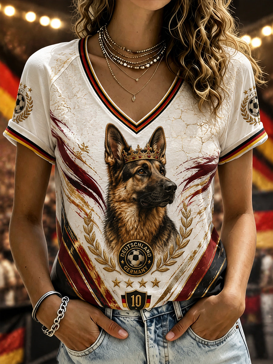 Women's Germany Football V-Neck Off-Shoulder Short-Sleeved T-Shirt
