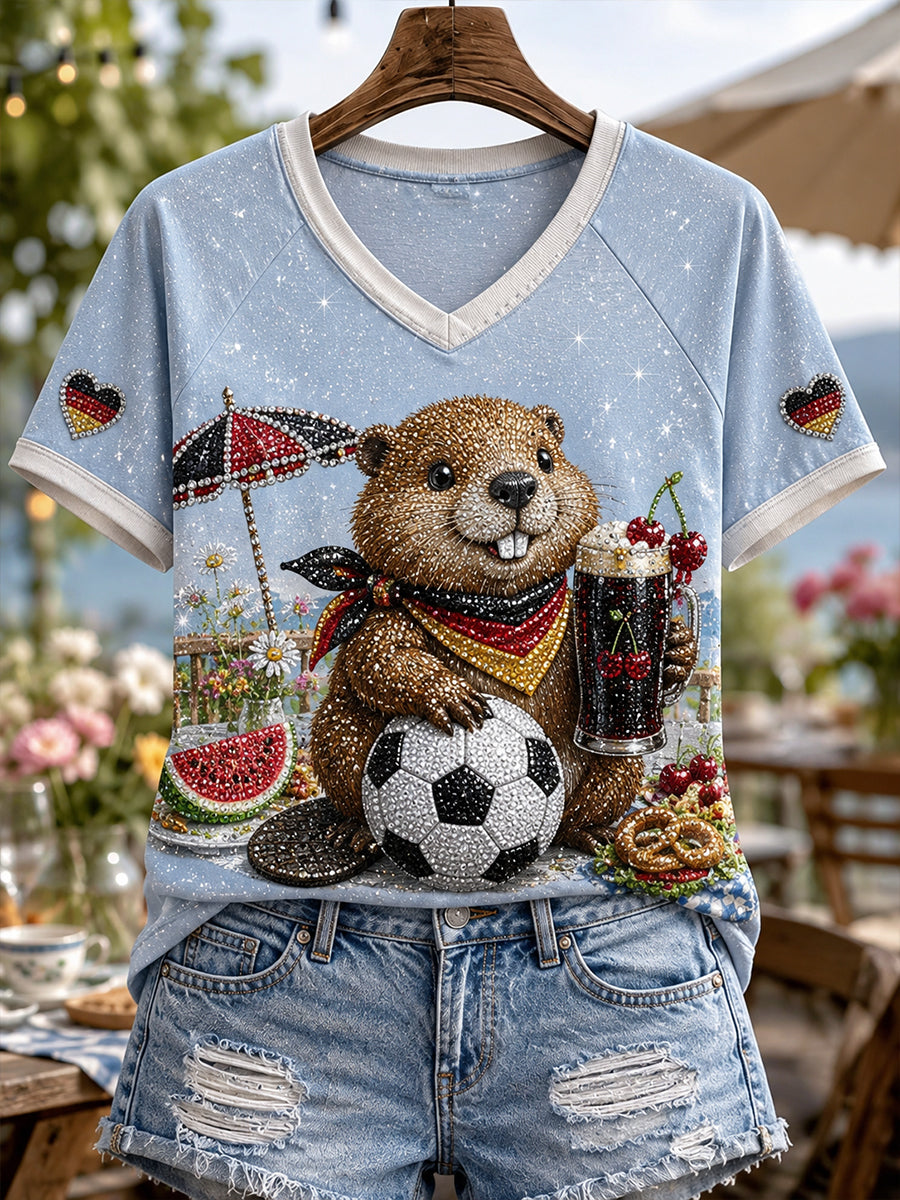 Men's Germany Football V-Neck Off-Shoulder Short-Sleeved T-Shirt