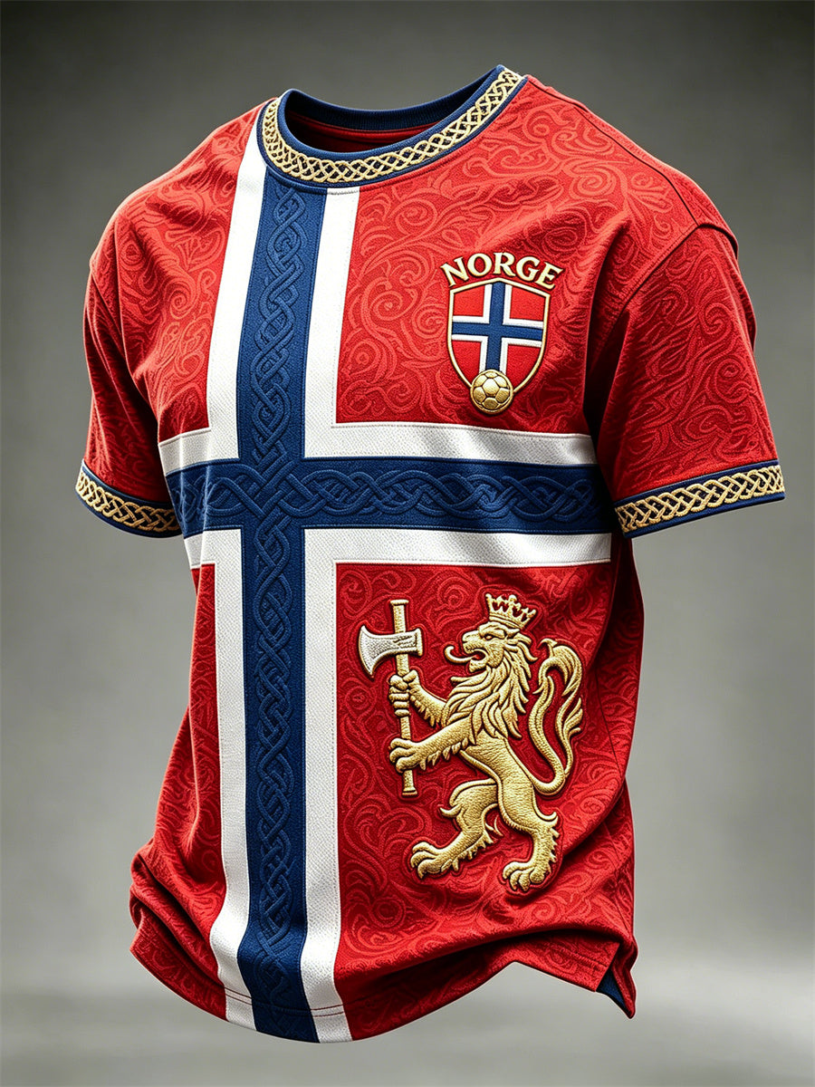 Men's Norway Football Lion Viking Celtic Knot Flag Print short sleeves t-shirt