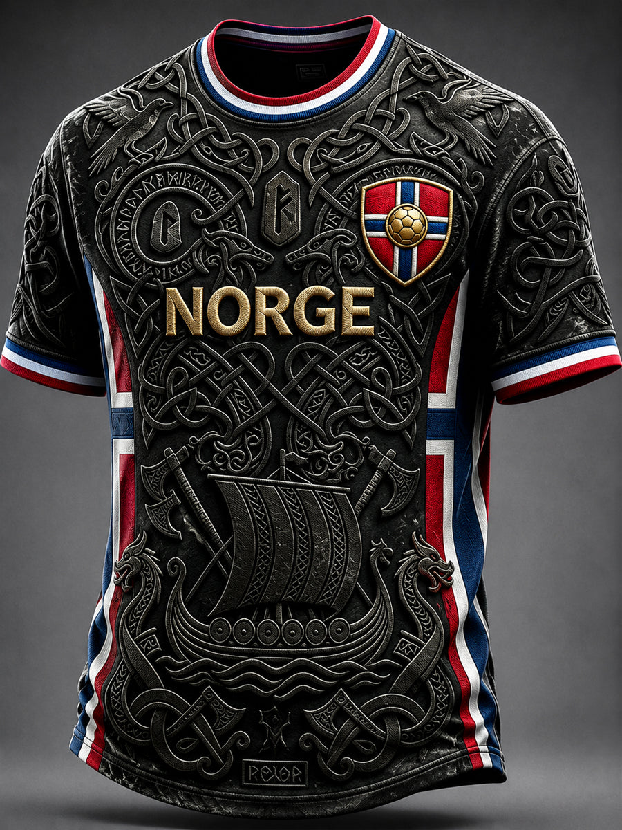 Men's Norway Football Viking Inspired Art Print Short Sleeves T-shirt