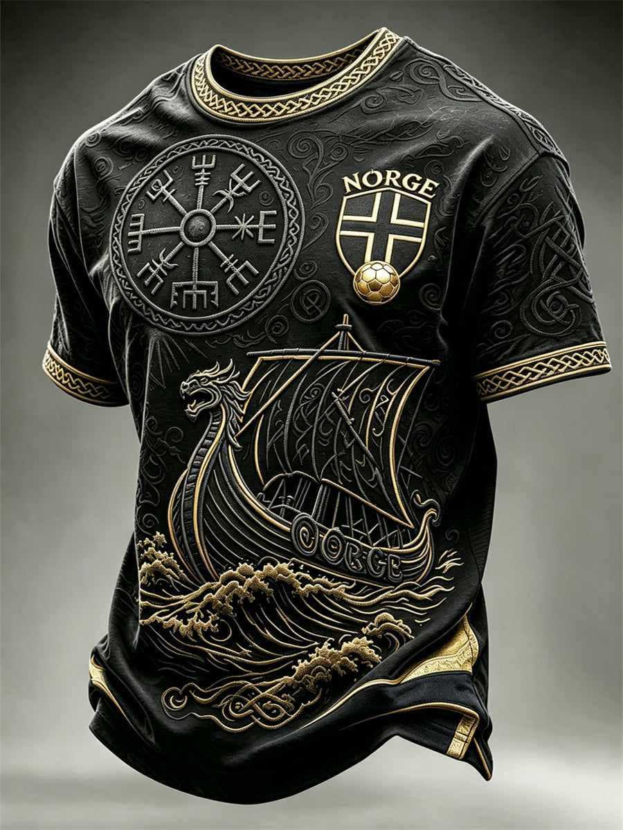 Men's Norway Football Viking Vegvisir & Ship Celtic Knot Print short sleeves t-shirt