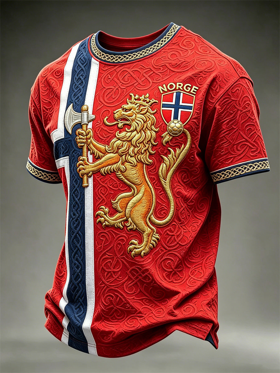 Men's Norway Football Lion Viking Celtic Knot Flag Print short sleeves t-shirt