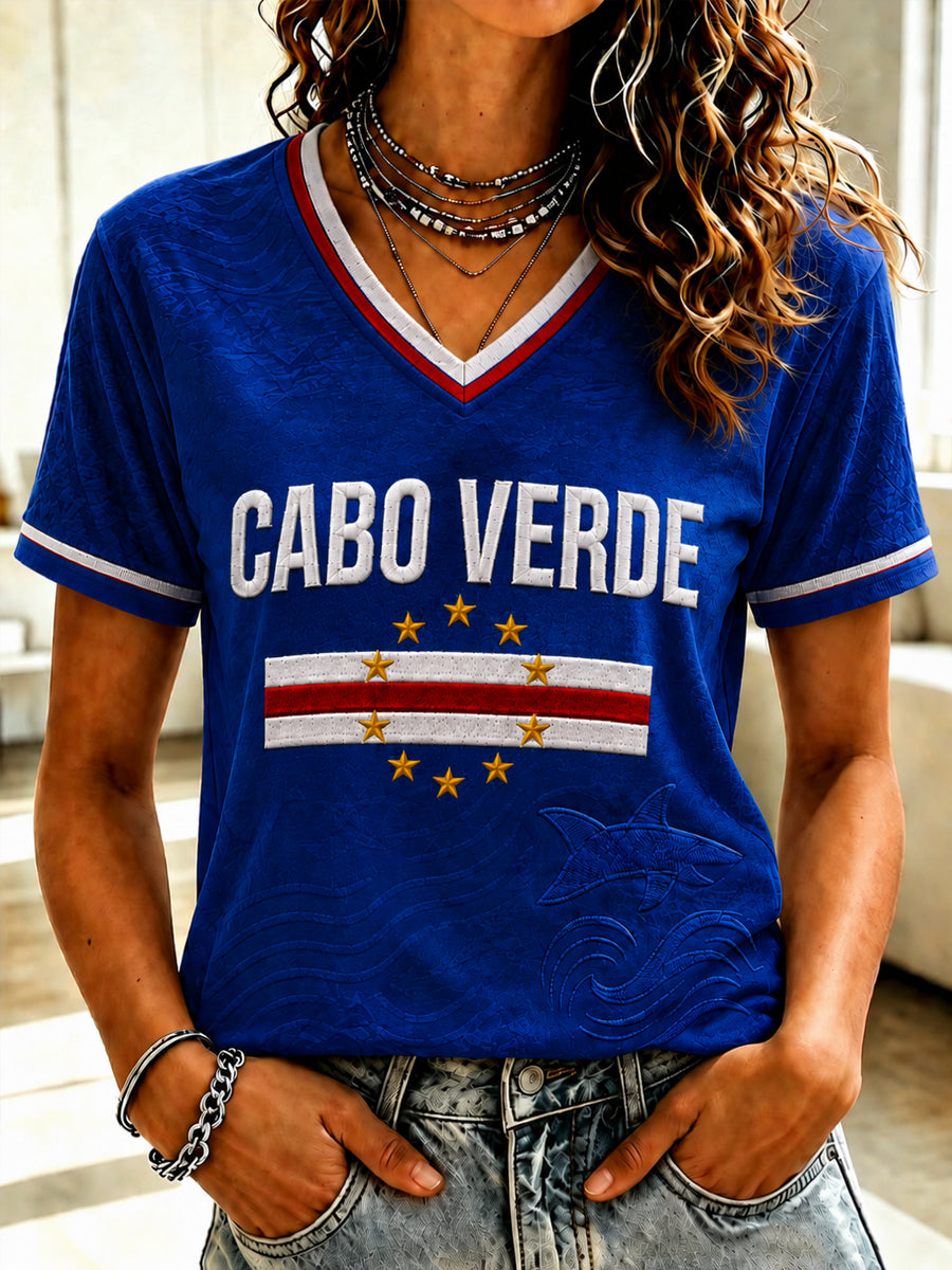 Women's Gift For Football Fans Print Casual Short Sleeve V-Neck T-shirt