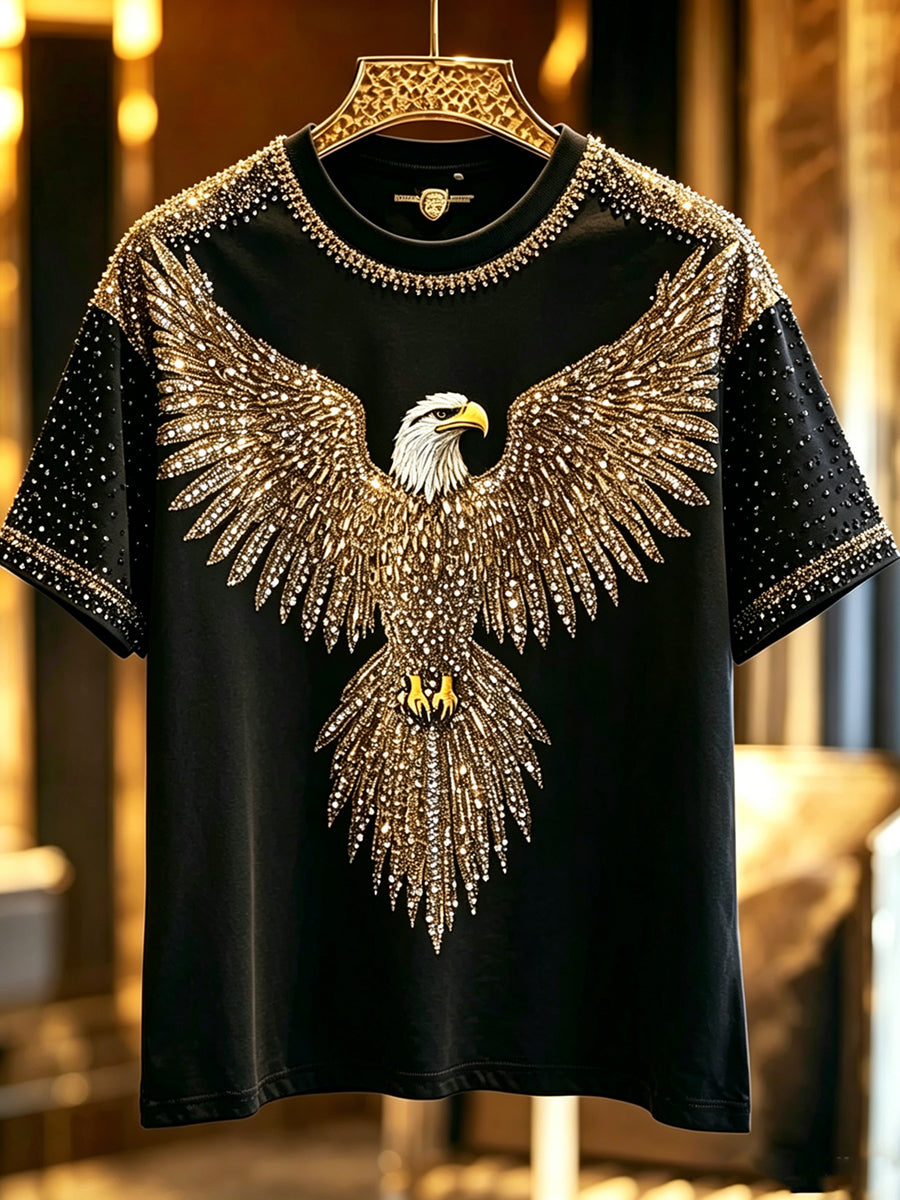Men's Animal Eagle Shining Printed Vintage Fashion Loose Short Sleeve T-Shirt